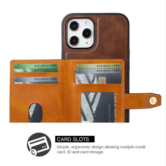 Chestnut Brown Leather Card Holder Case iPhone 12 Pro Max - Picture 5 of 6